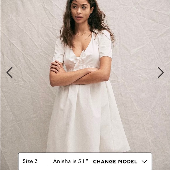 White 100% cotton structured tie-front babydoll mini dress - Picture 1 of 4